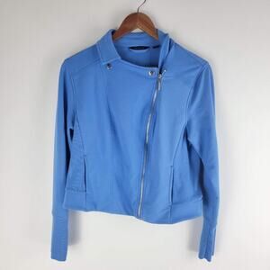H By Halston Moto Jacket Zip Up Buttons Blue Long Sleeve Size 12